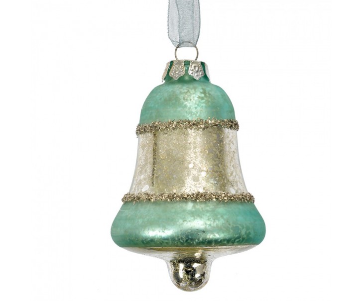 Stříbrno-modrá antik skleněná závesná ozdoba - Ø 5*9 cm Clayre & Eef