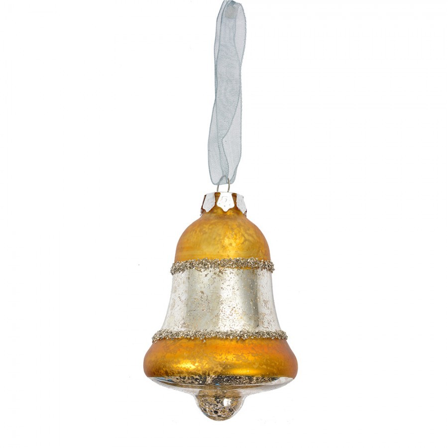 Stříbrno-zlatá antik skleněná závesná ozdoba zvonek - Ø 5*9 cm Clayre & Eef Stříbrno-zlatá antik skleněná závesná ozdoba zvonek - Ø 5*9 cm Clayre & Eef