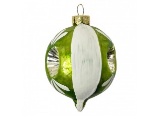 Christmas Bauble ? 5x7 Cm Green White Glass - ? 5*7 cm