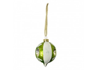 Christmas Bauble ? 5x7 Cm Green White Glass - ? 5*7 cm