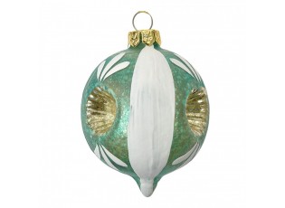 Christmas Bauble ? 5x7 Cm Blue White Glass - ? 5*7 cm