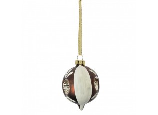 Christmas Bauble ? 5x7 Cm Brown White Glass - ? 5*7 cm