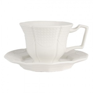 Bílý keramický šálek s podšálkem - 12*9*6 / Ø 14*2 cm / 175 ml