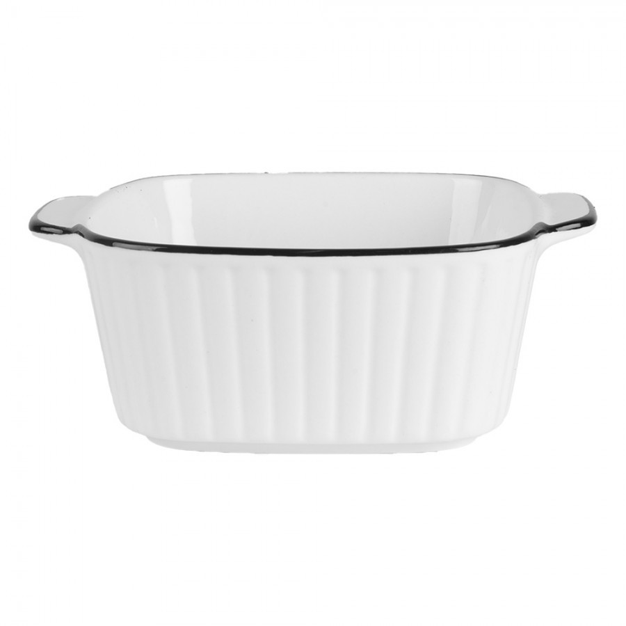 Bílá keramická miska s vroubky a černým okrajem - 15*12*5 cm / 400 ml