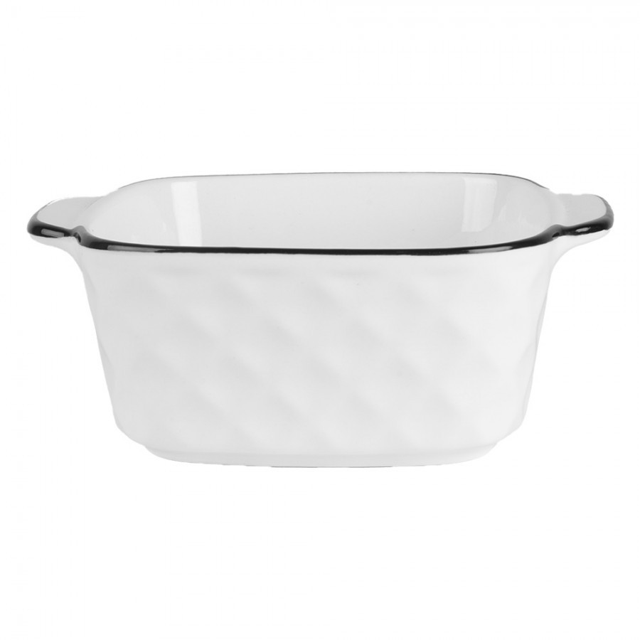 Bílá keramická miska s oušky a černým okrajem - 15*12*5 cm / 400 ml