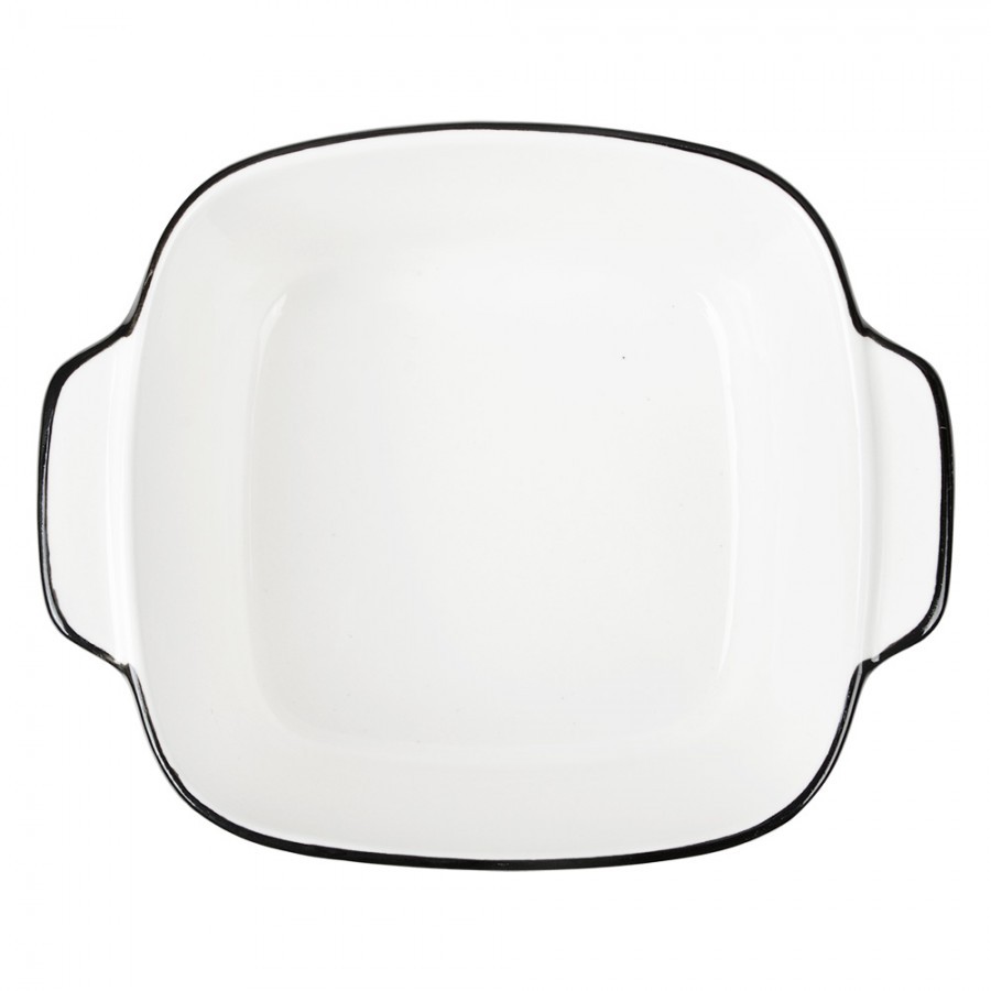 Bílá keramická miska s oušky a černým okrajem - 15*12*5 cm / 400 ml