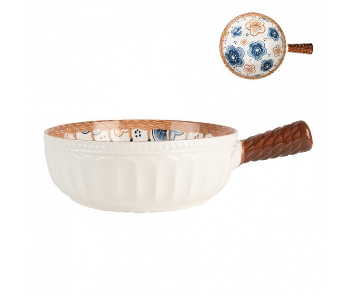 Keramická miska s květy a rukojetí - 22*16*6 cm / 500 ml Clayre & Eef