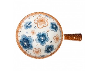 Keramická miska s květy a rukojetí - 22*16*6 cm / 500 ml