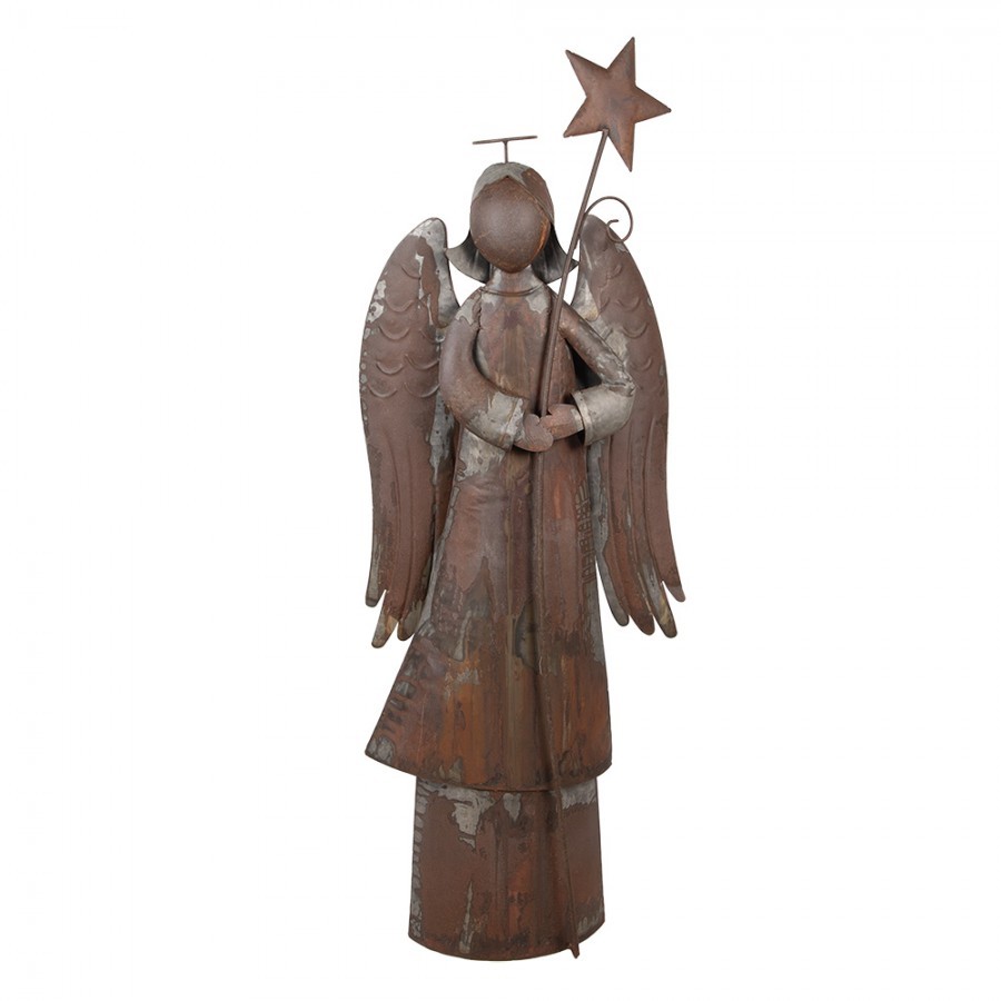 Hnědo-rezavá kovová dekorace anděl s hvězdou Angel - 48*18*133 cm