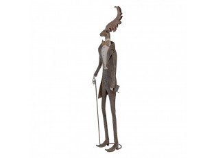 Hnědá antik kovová dekorace jelen Deer - 27*15*84 cm
