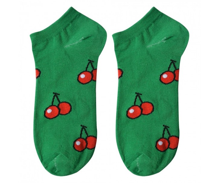 Zelené veselé kotníkové ponožky Cherries - 36-41