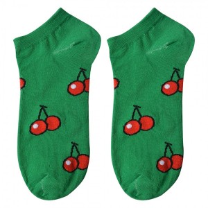 Zelené veselé kotníkové ponožky Cherries - 36-41