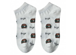 Bílé veselé kotníkové ponožky Hamburgers - 36-41