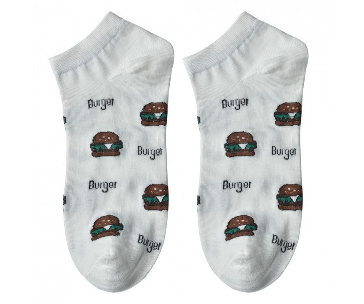 Bílé veselé kotníkové ponožky Hamburgers - 36-41
