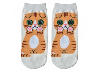 Bílé veselé kotníkové ponožky kočka Cat - 36-41