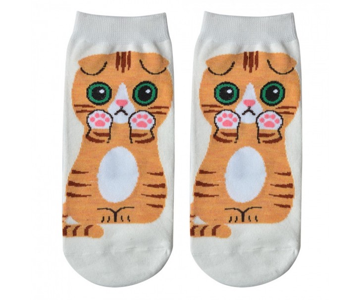 Bílé veselé kotníkové ponožky kočka Cat - 36-41