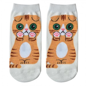 Bílé veselé kotníkové ponožky kočka Cat - 36-41