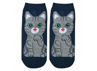 Modré veselé kotníkové ponožky kočka Cat - 36-41