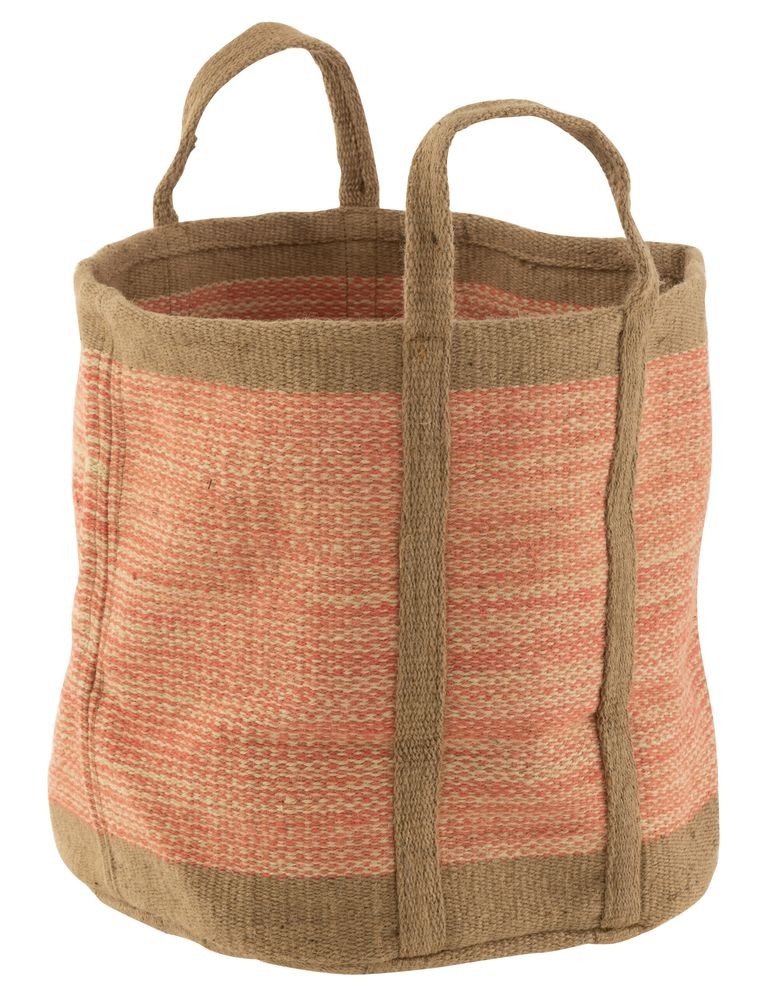 Hnědo-růžový pletený jutový koš s uchy Ecru - Ø 40*60 cm