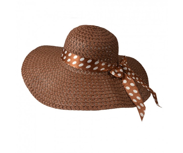 Dámský hnědý klobouk s puntíkatou mašlí - 57 cm Clayre & Eef