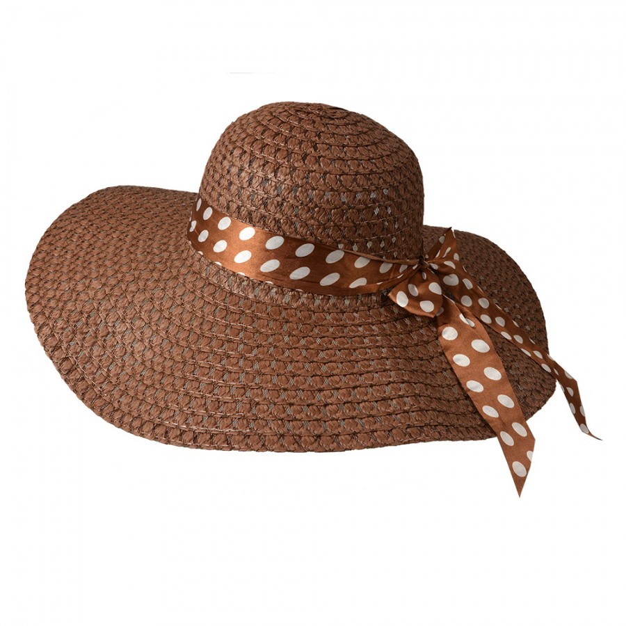 Dámský hnědý klobouk s puntíkatou mašlí - 57 cm