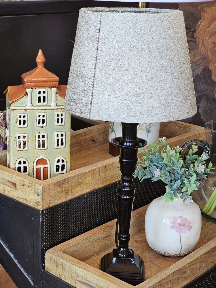 Stínidlo na lampu z hovězí kůže - hnědo šedá - Ø 20 * Ø 15*15cm