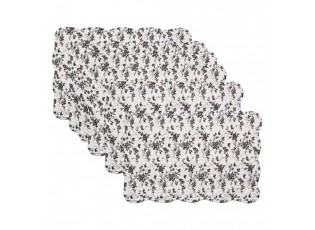 Placemats Set Of 6 48x32 Cm White Polyester Flowers - (6) 48*32 cm
