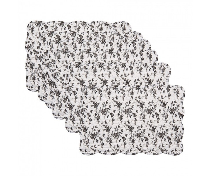 Placemats Set Of 6 48x32 Cm White Polyester Flowers - (6) 48*32 cm Clayre & Eef