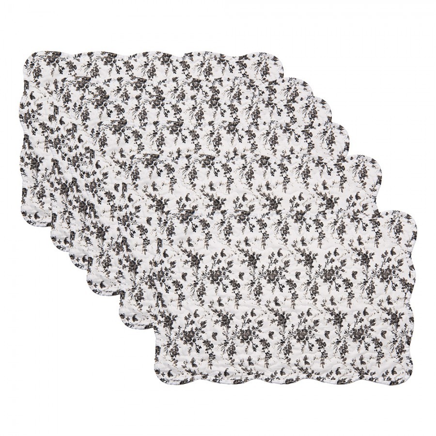 Placemats Set Of 6 48x32 Cm White Polyester Flowers - (6) 48*32 cm