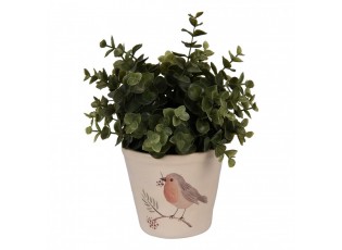 Keramický květináč s ptáčkem Vintage Green Pine S - Ø 12*11 cm
