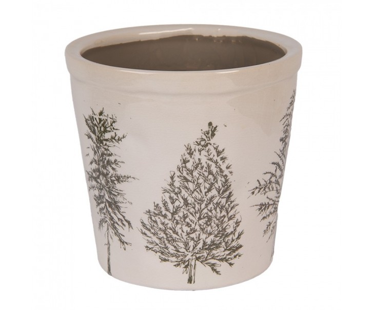 Béžový obal na květináč se stromky Natural Pine Trees - Ø 17*16 cm