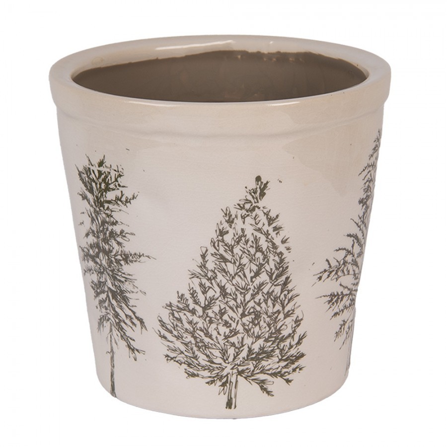 Béžový obal na květináč se stromky Natural Pine Trees - Ø 17*16 cm