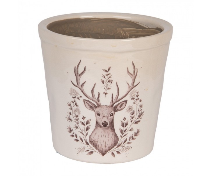 Béžový obal na květináč s jelenem Gentle Wilderness L - Ø 17*16 cm Clayre & Eef