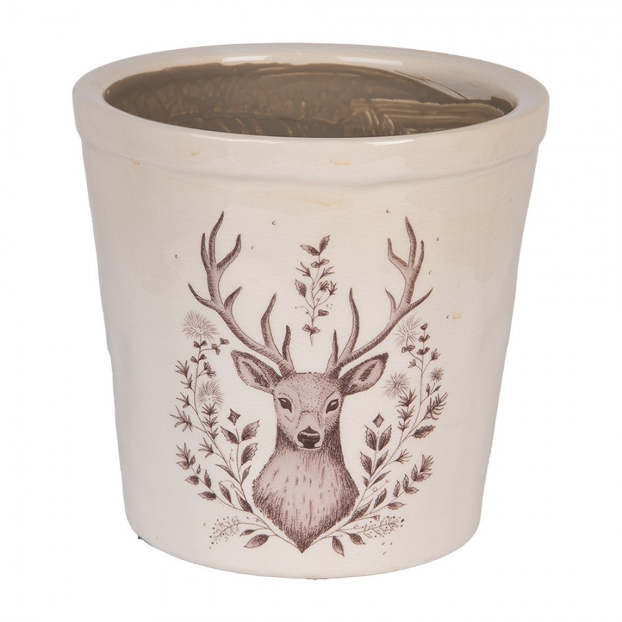 Béžový obal na květináč s jelenem Gentle Wilderness L - Ø 17*16 cm
