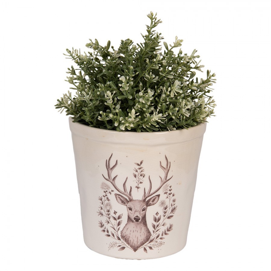 Béžový obal na květináč s jelenem Gentle Wilderness L - Ø 17*16 cm