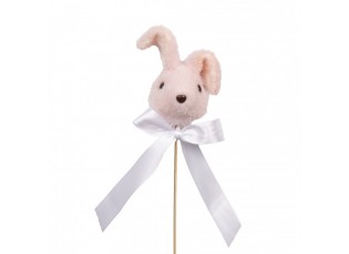 Dekorace zápich růžová hlava králík s mašlí - 7*7*33 cm