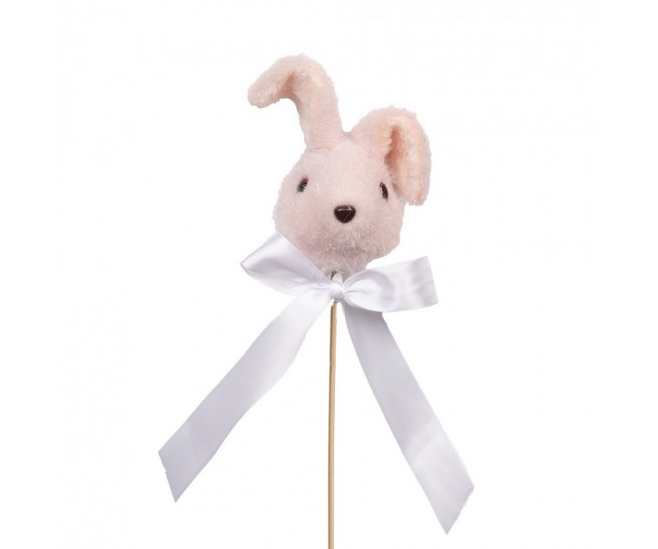Dekorace zápich růžová hlava králík s mašlí - 7*7*33 cm Clayre & Eef