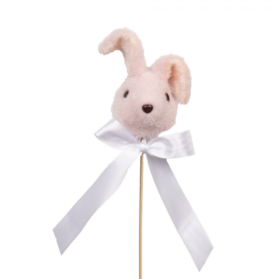 Dekorace zápich růžová hlava králík s mašlí - 7*7*33 cm