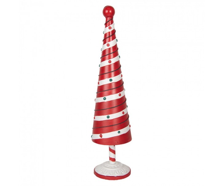 Bílo-červená kovová dekorace vánoční stromek Christmas Tree - Ø 13*49 cm Clayre & Eef