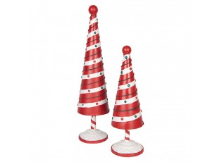 Bílo-červená kovová dekorace vánoční stromek Christmas Tree L - Ø 13*49 cm