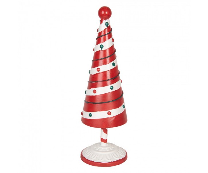 Bílo-červená kovová dekorace vánoční stromek Christmas tree - Ø 12*36 cm Clayre & Eef