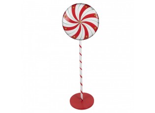 Červeno-bílá kovová dekorace lízátko Lollipop - 40*30*120 cm