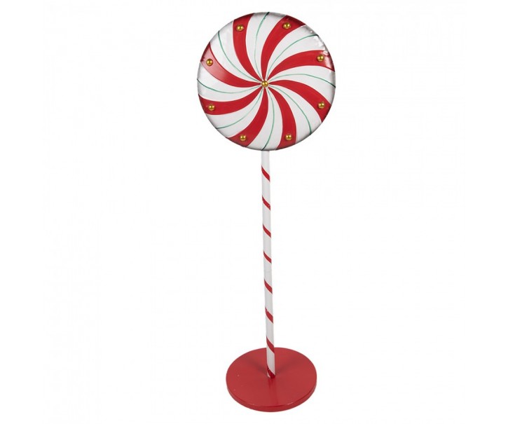Červeno-bílá kovová dekorace lízátka Lollipop - 40*30*120 cm Clayre & Eef