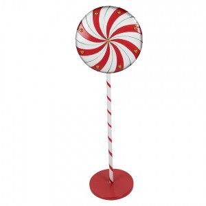 Červeno-bílá kovová dekorace lízátka Lollipop - 40*30*120 cm