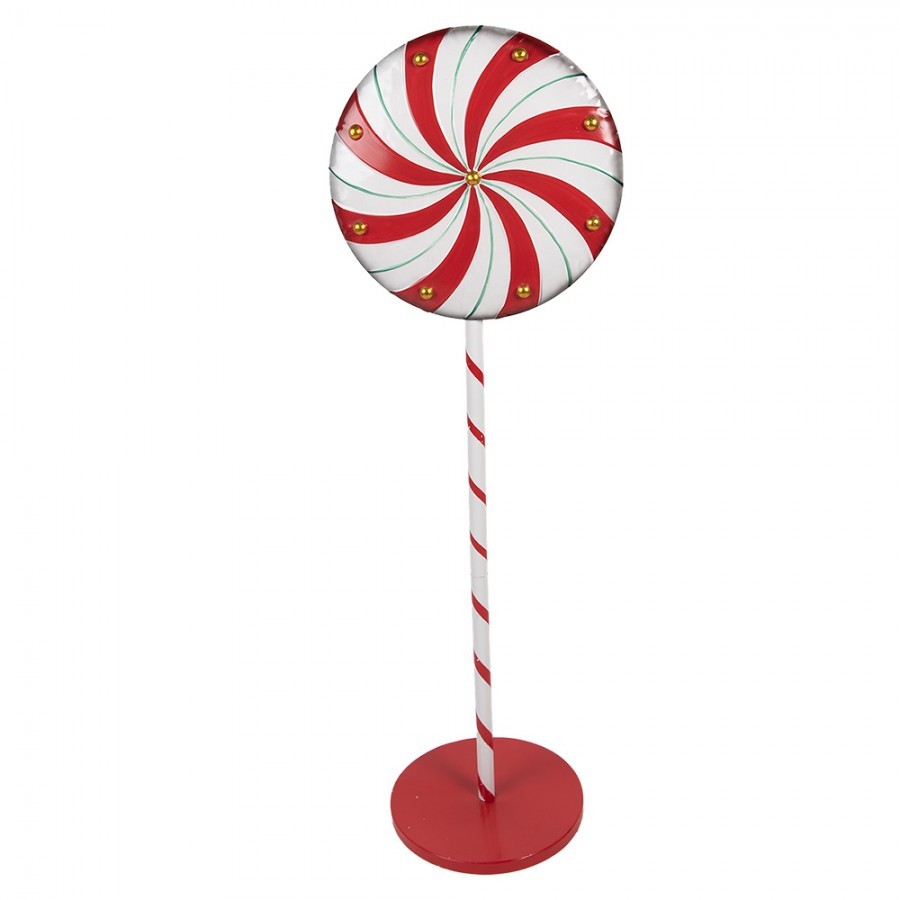 Červeno-bílá kovová dekorace lízátka Lollipop - 40*30*120 cm
