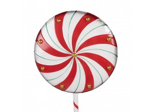 Červeno-bílá kovová dekorace lízátko Lollipop - 40*30*120 cm