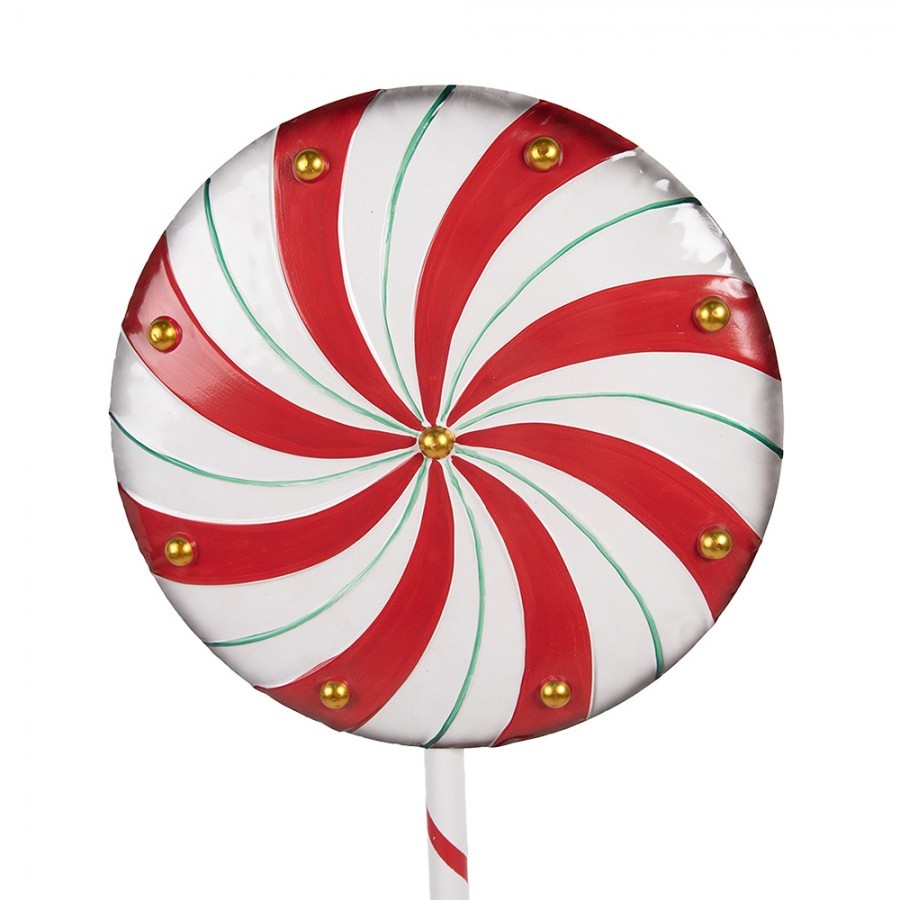 Červeno-bílá kovová dekorace lízátka Lollipop - 40*30*120 cm