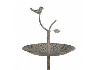 Zelenohnědý kovový dekorační dvoupatrový etažér s ptáčkem Birdi - Ø 26*48 cm