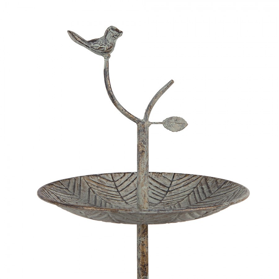 Zelenohnědý kovový dekorační dvoupatrový etažér s ptáčkem Birdie - Ø 26*48 cm