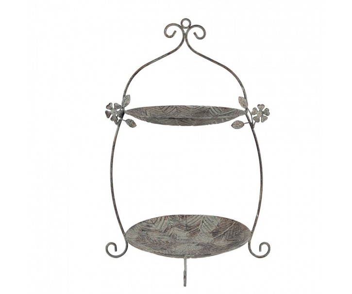 Zeleno-hnědý kovový dvoupatrový etažér - 34*32*50 cm Clayre & Eef